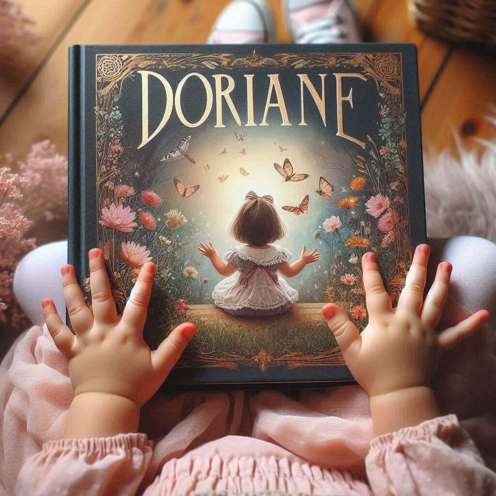 Le prenom doriane ecrit sur un livre de conte pour enfant