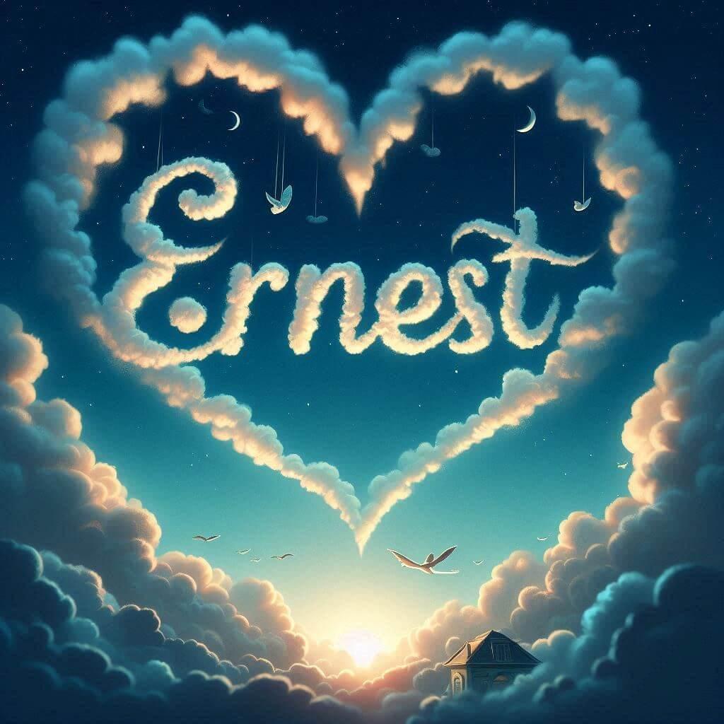 Le prenom ernest ecrit joliment dans le ciel