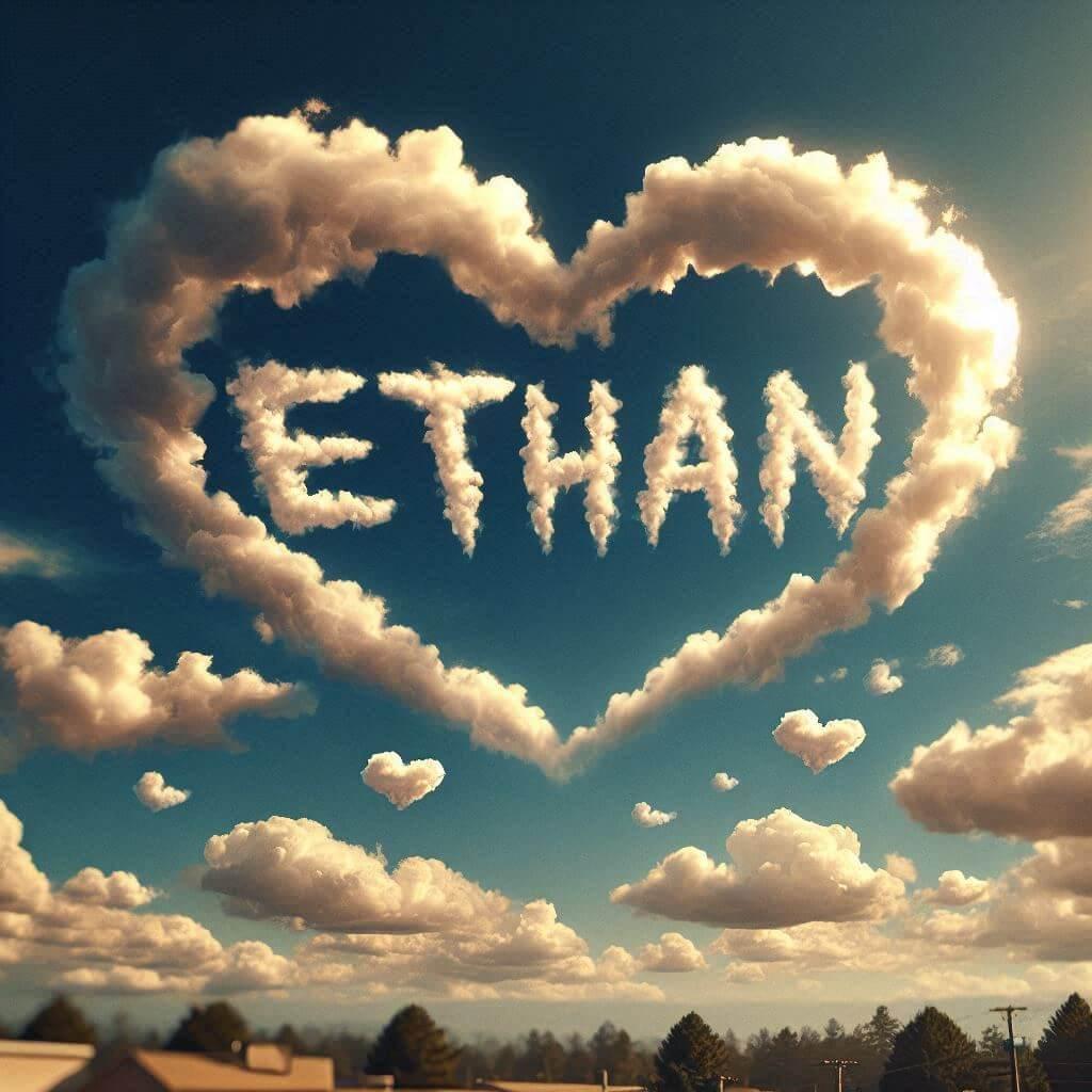 Le prenom ethan ecrit avec les nuages dans le ciel