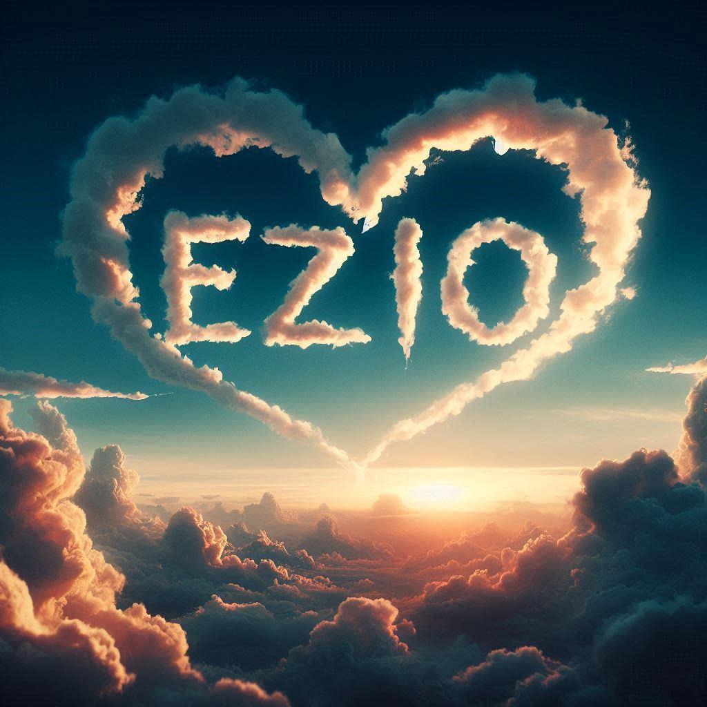 Le prenom ezio ecrit avec les nuages dans le ciel avec des nuages en forme de coeur