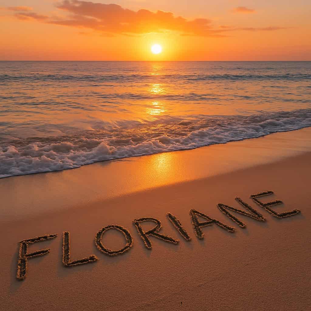Le prenom floriane ecrit dans le sable