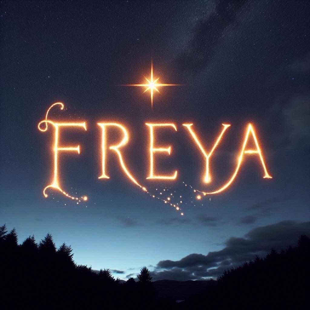 Le prenom freya ecrit dans le ciel avec une petite etoile allumee 1