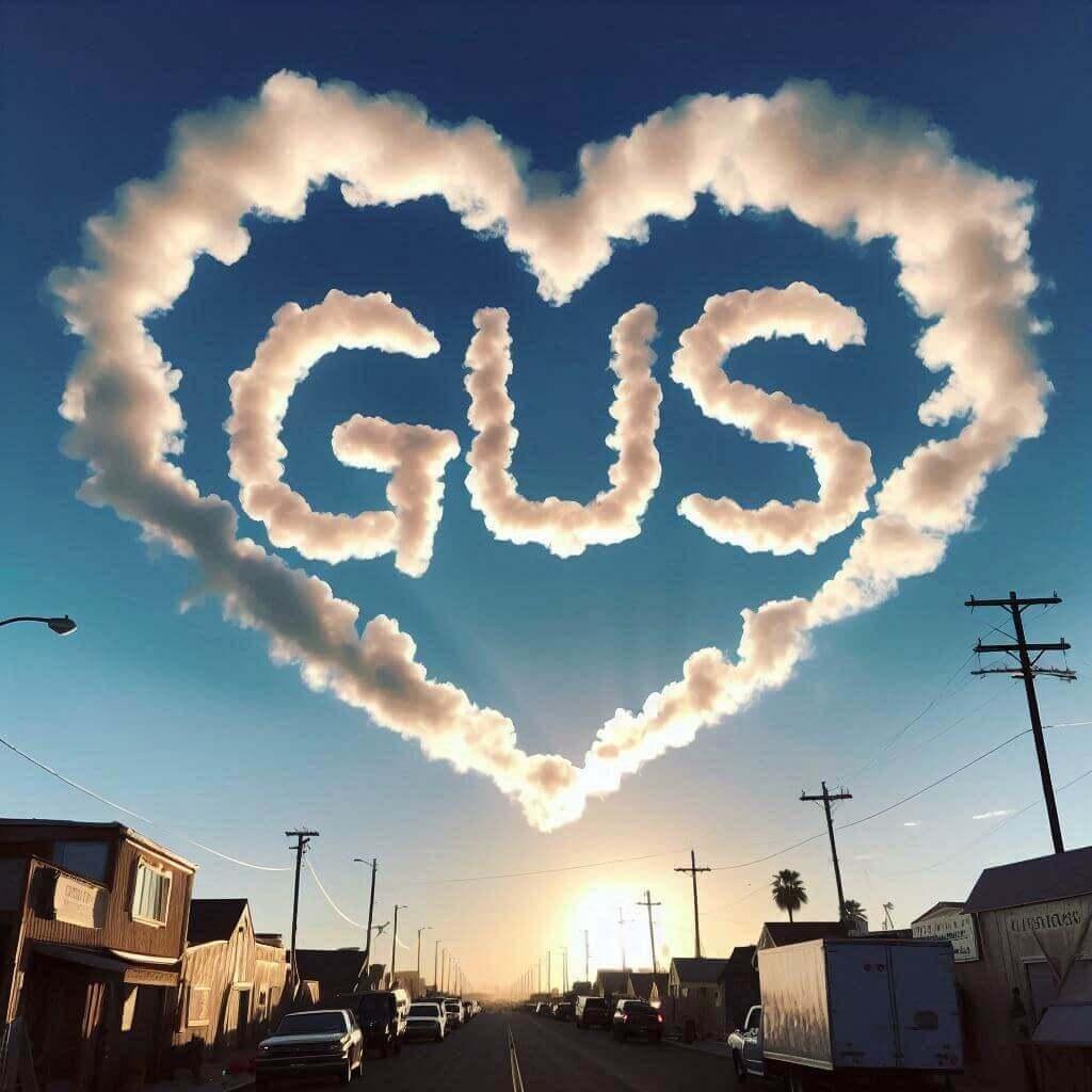 Le prenom gus ecrit avec les nuages dans le ciel