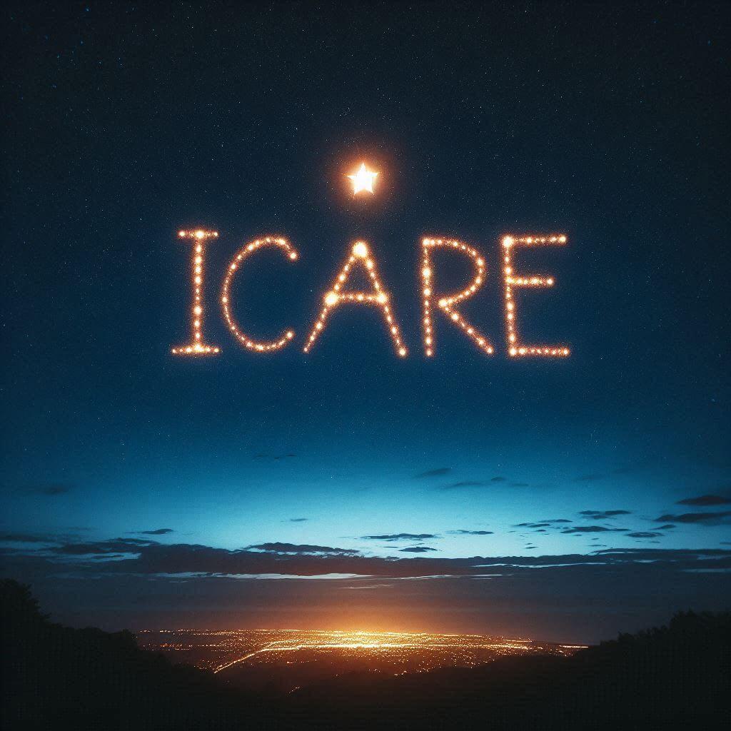 Le prenom icare ecrit dans le ciel avec une petite etoile