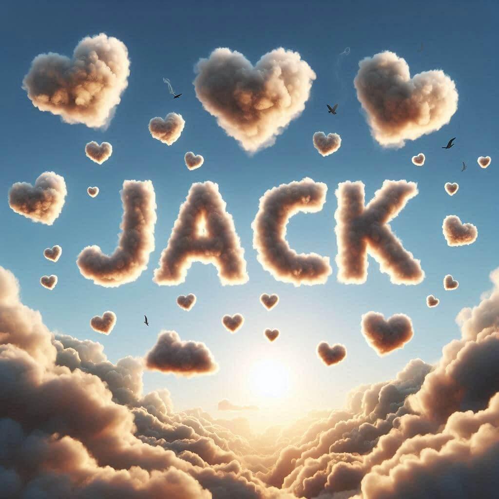 Le prenom jack ecrit avec les nuages dans le ciel avec des nuages en forme de coeur 1 1
