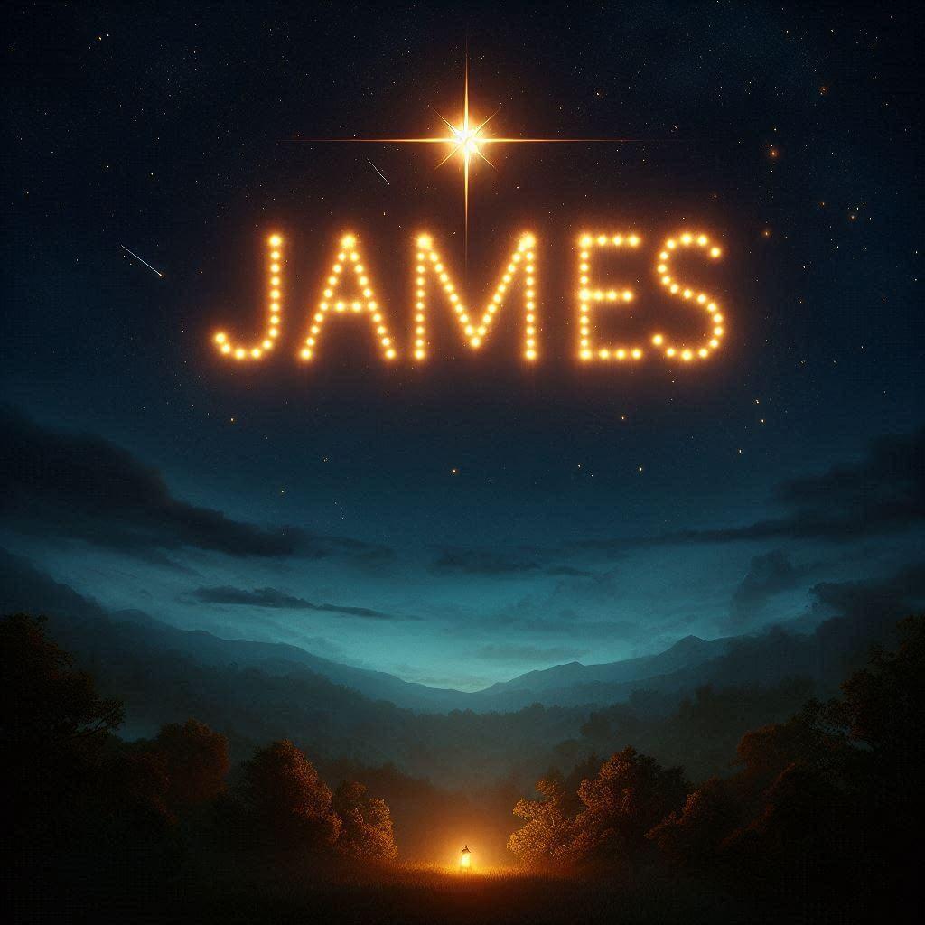 illustration du prenom james ecrit dans le ciel avec une petite etoile allumee