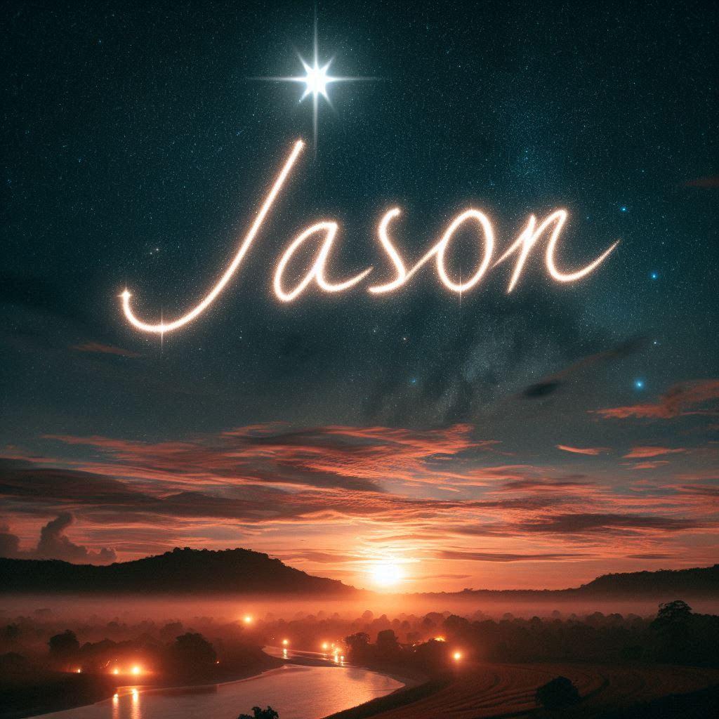 Le prenom jason ecrit dans le ciel avec une petite etoile allumee jason