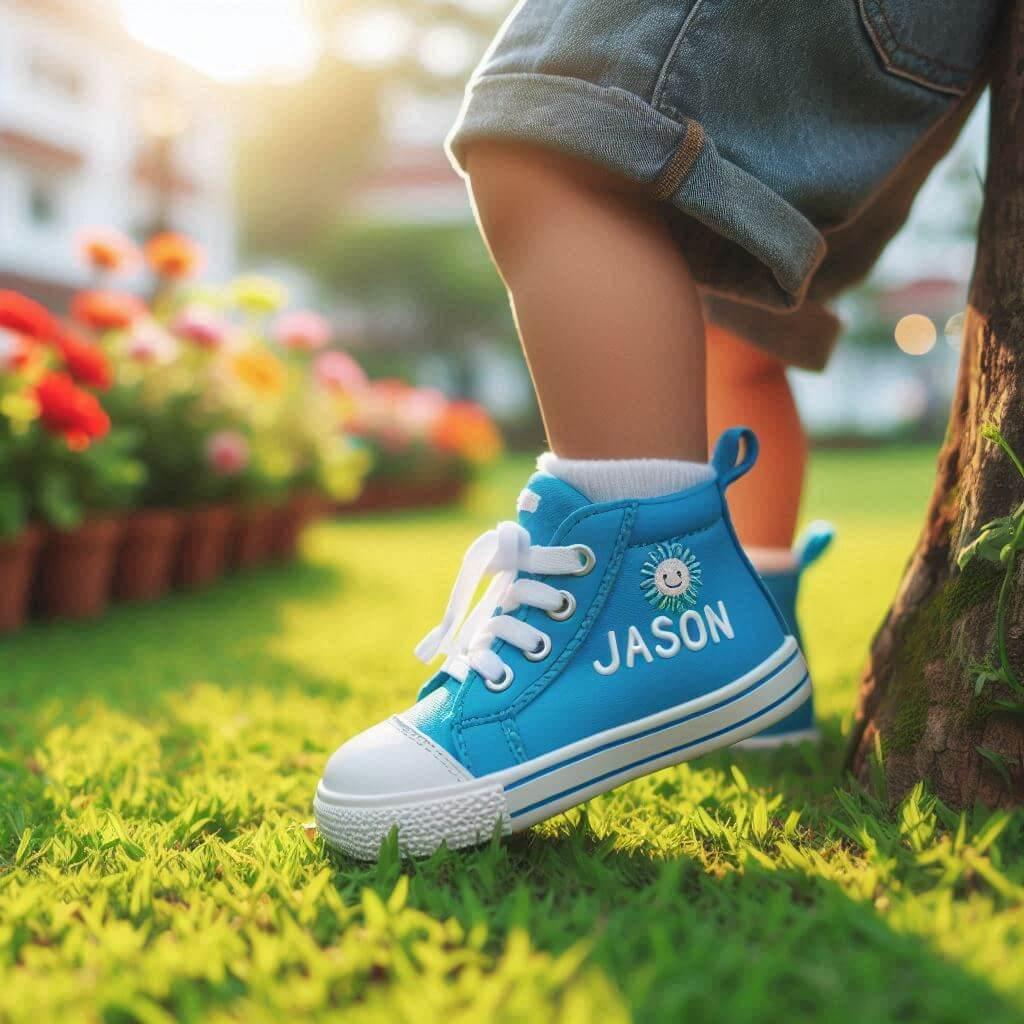 Le prenom jason sur des chaussures de petit garcon