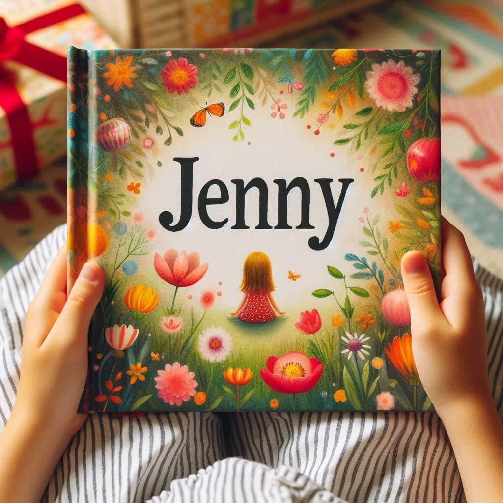 Le prenom jenny ecrit sur un livre de conte pour enfant