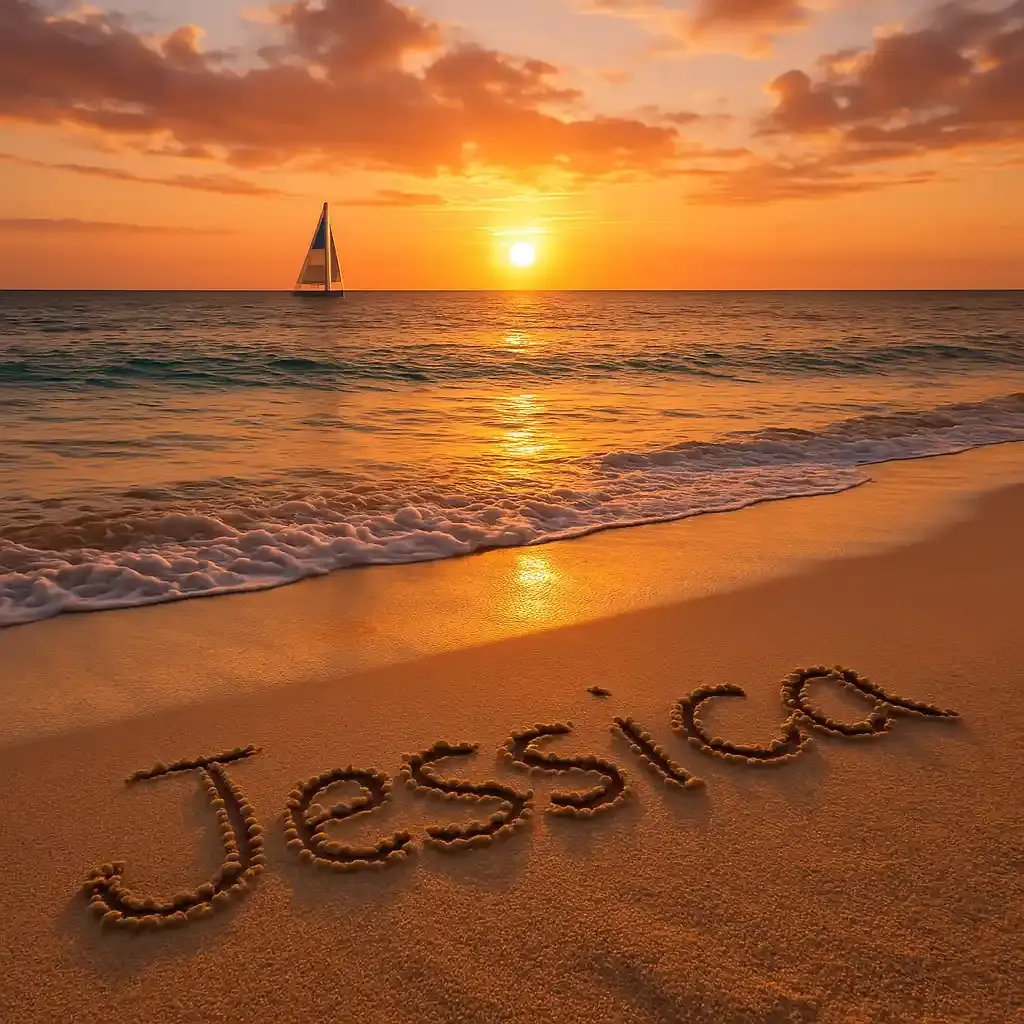 Le prenom jessica ecrit sur la plage