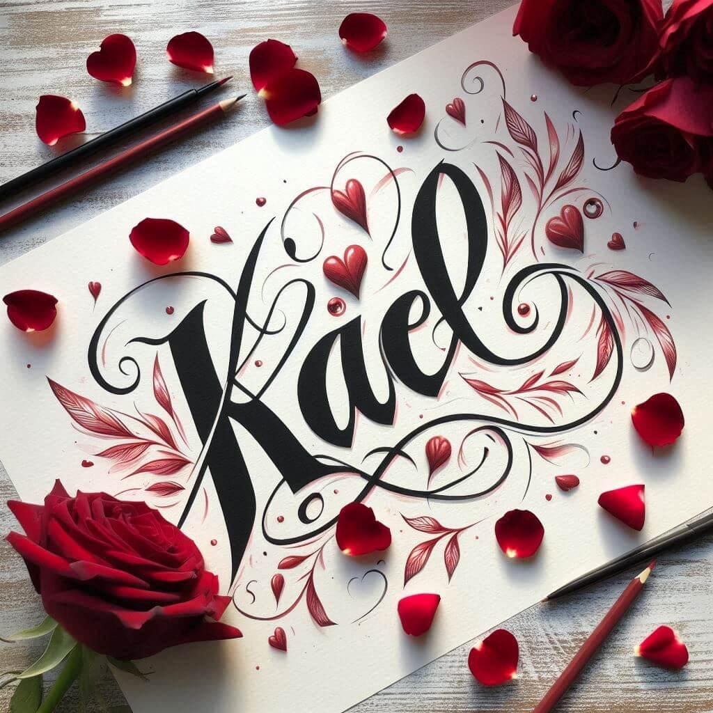 Le prenom kael ecrit en calligraphie pour la saint valentin