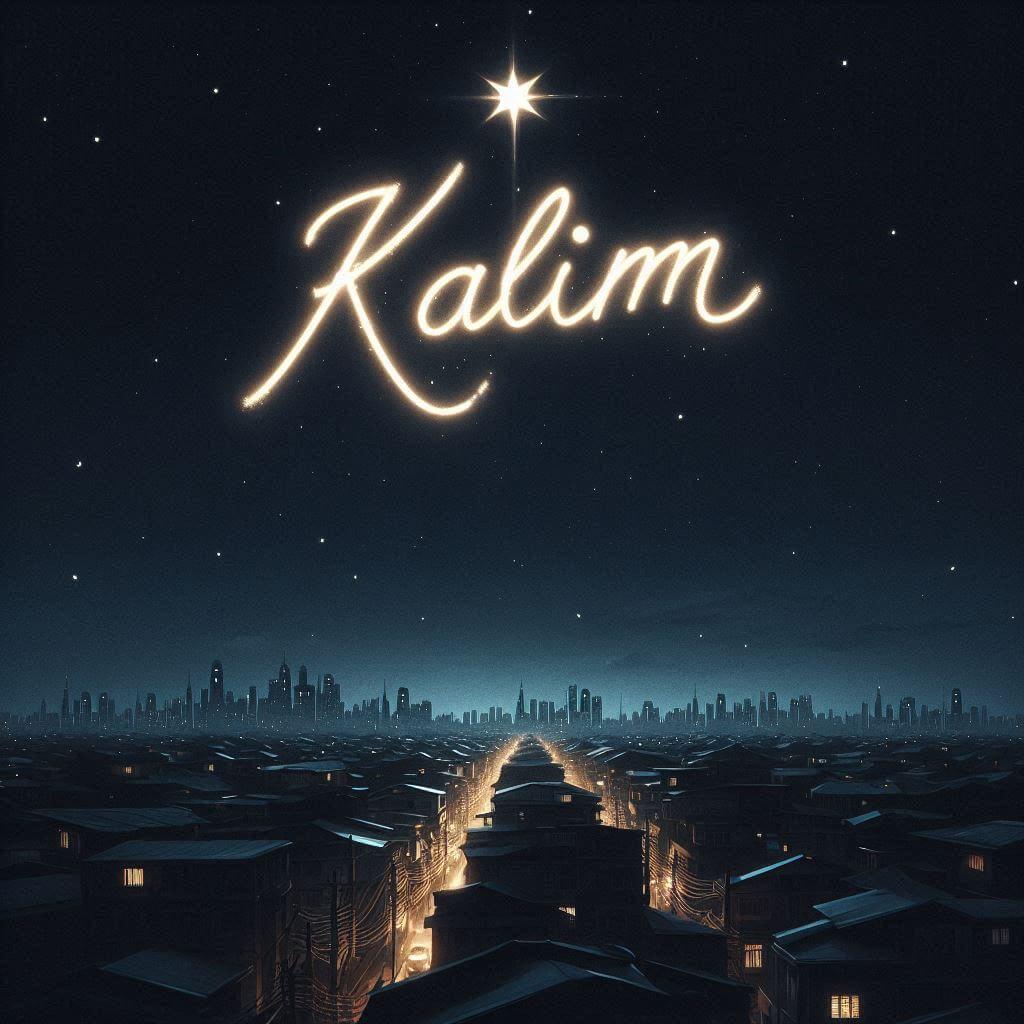 Le prenom kalim ecrit joliment dans le ciel avec une petite etoile allumee