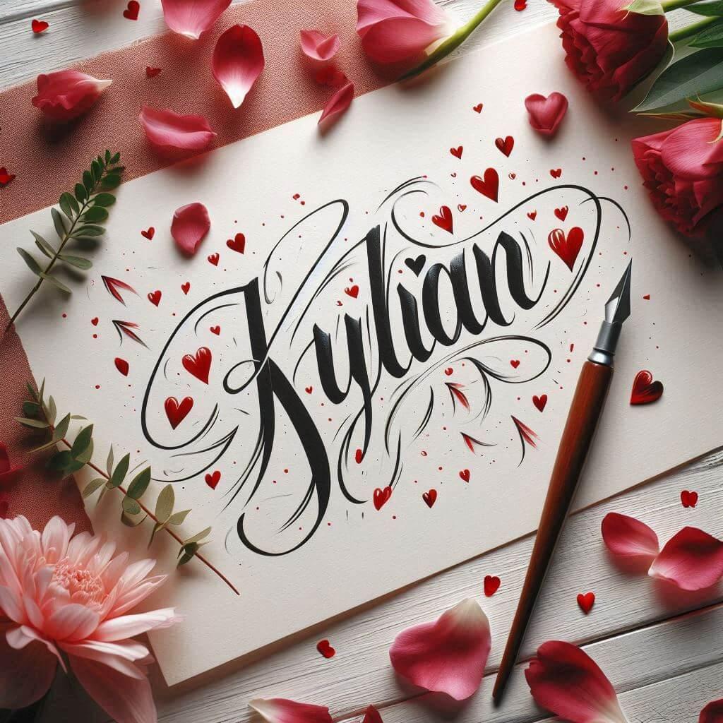Le prenom kylian ecrit en calligraphie sur un papier