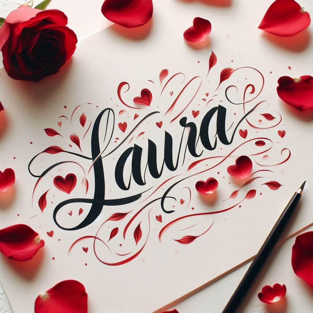 Le prenom laura ecrit en calligraphie sur un papier