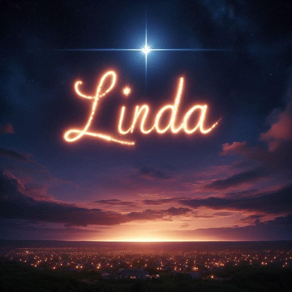 Le prenom linda ecrit joliment en calligraphie dans le ciel
