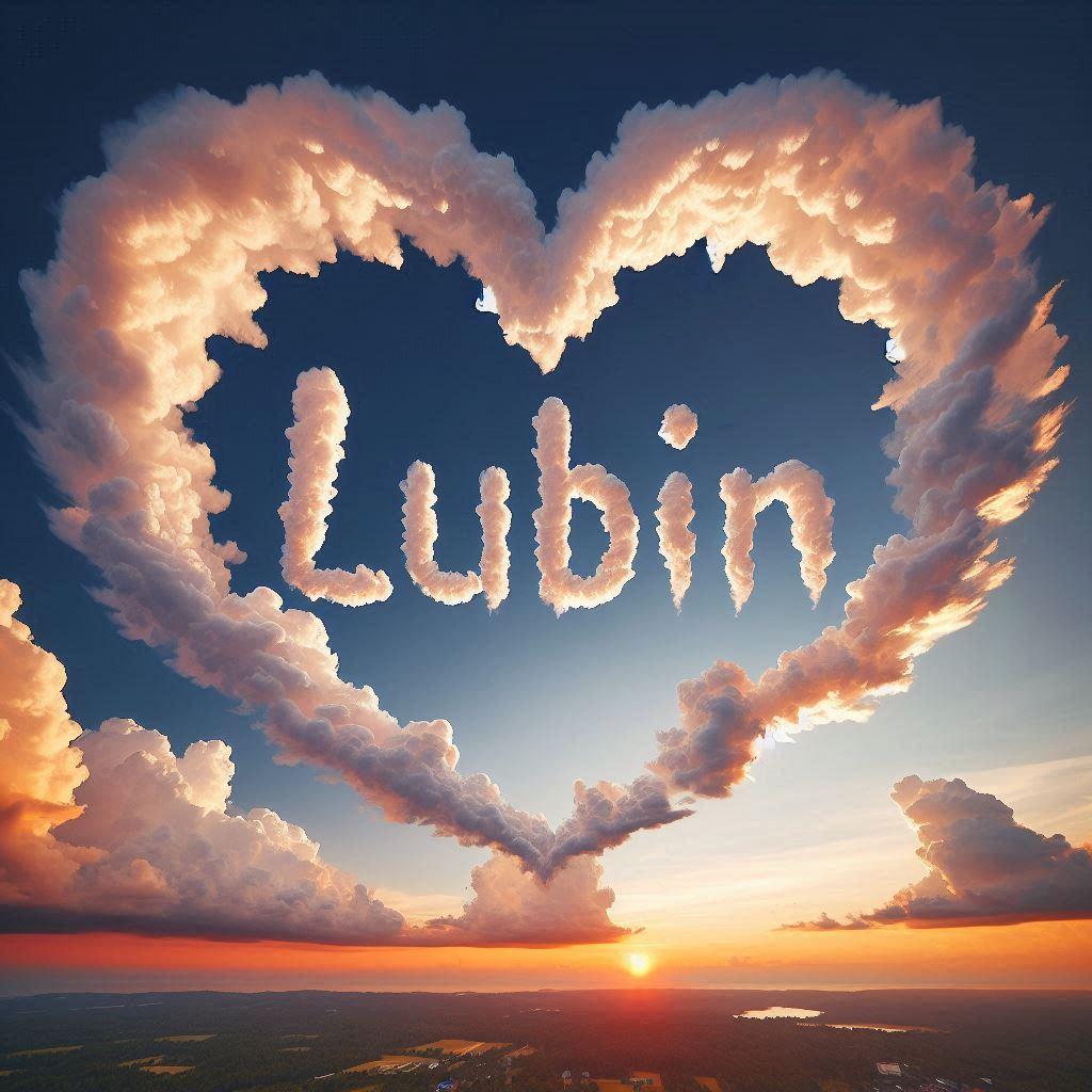Le prenom lubin ecrit avec les nuages dans le ciel avec des nuages en forme de c ur