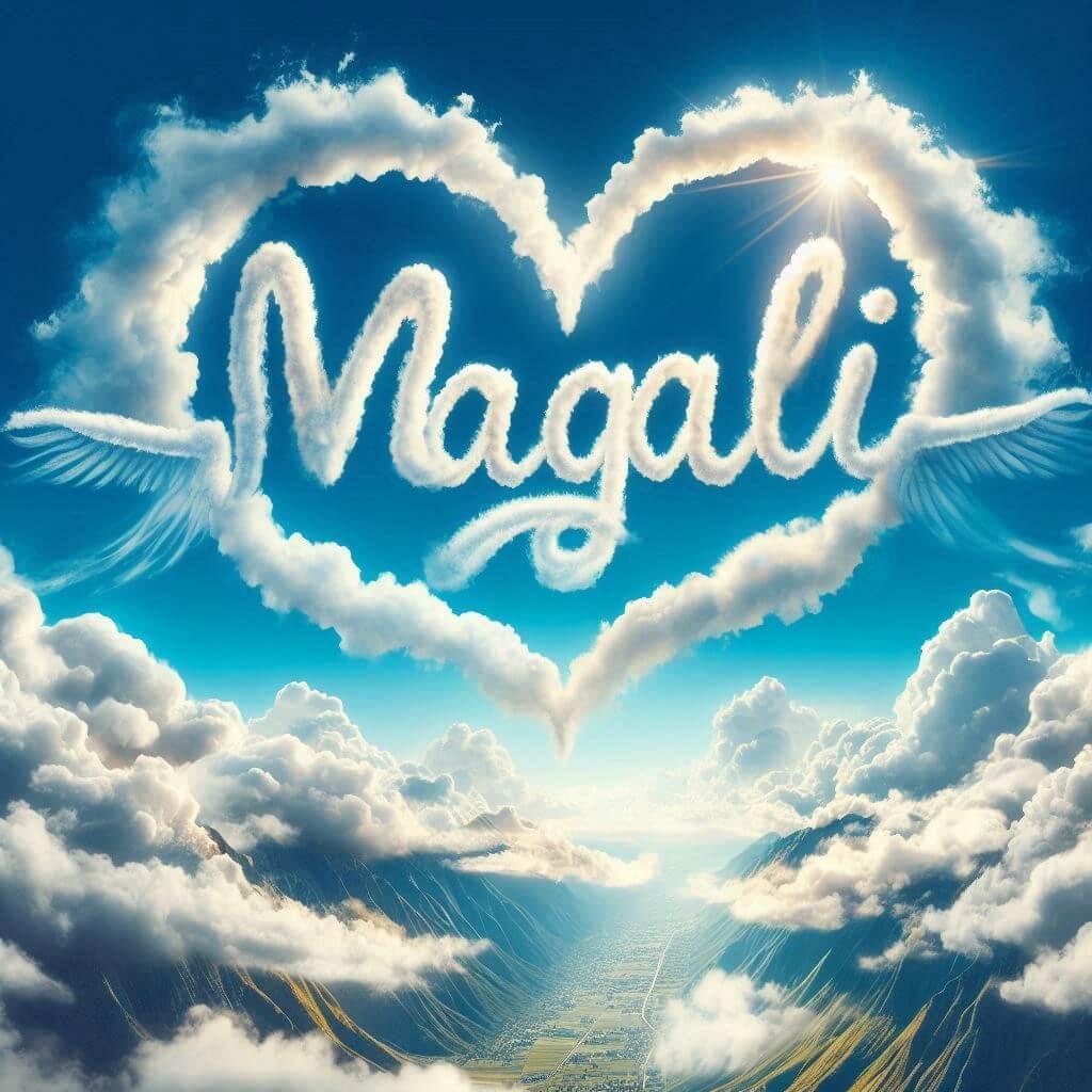 Le prenom magali ecrit avec les nuages dans le ciel avec des nuages en forme de coeur 1 1
