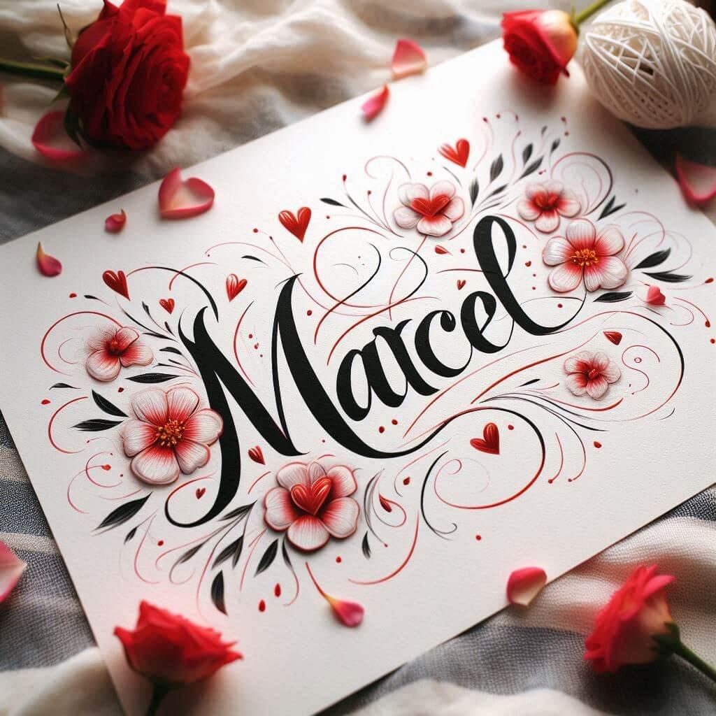 Le prenom marcel ecrit en calligraphie sur un papier
