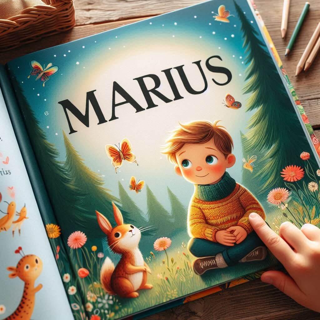 Le prenom marius ecrit sur un livre de conte pour enfant