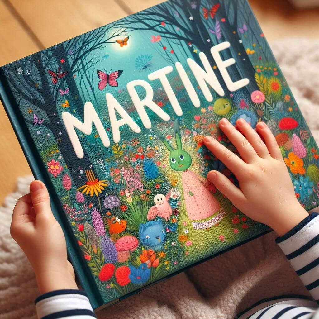 Le prenom martine ecrit sur un livre de conte pour enfant