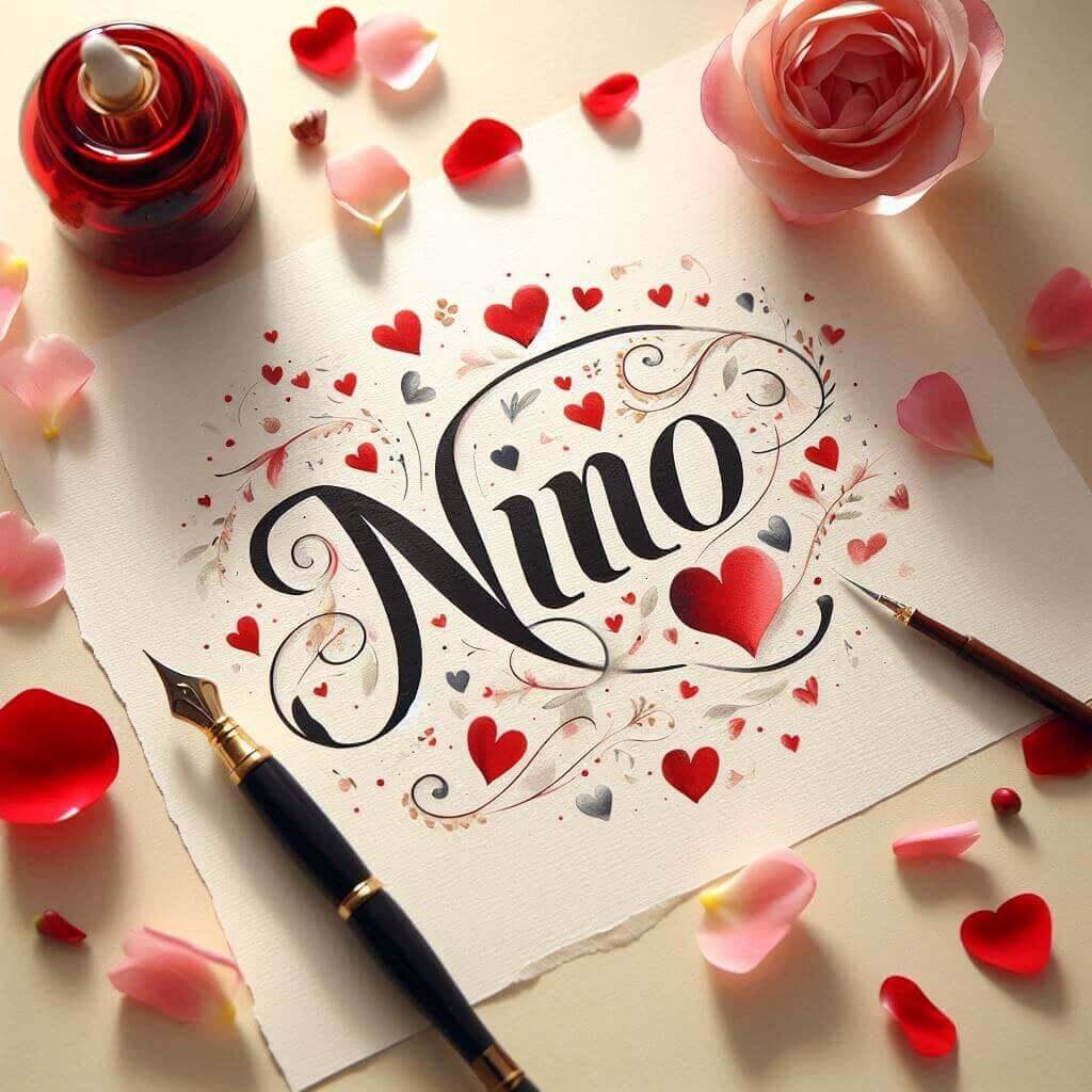 Le prenom nino ecrit en calligraphie sur le theme de l amour