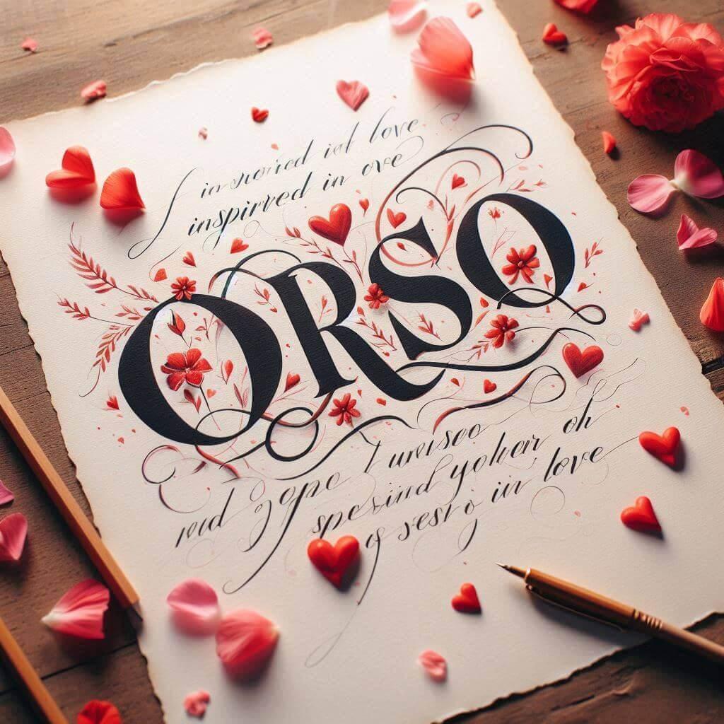 Le prenom orso ecrit en calligraphie sur un papier inspire de l amour