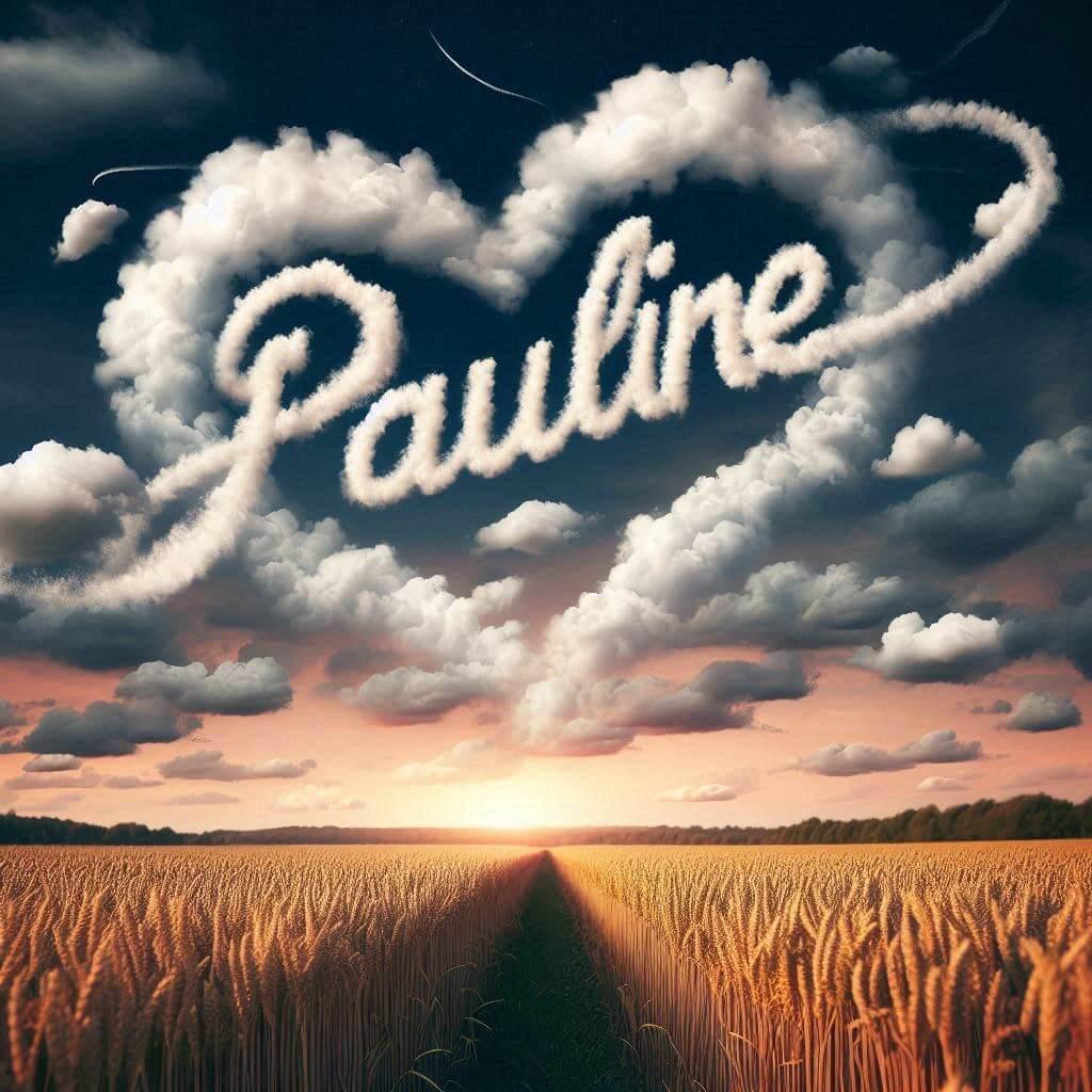 Le prenom pauline ecrit avec les nuages dans le ciel avec des nuages en forme de coeur 1 1