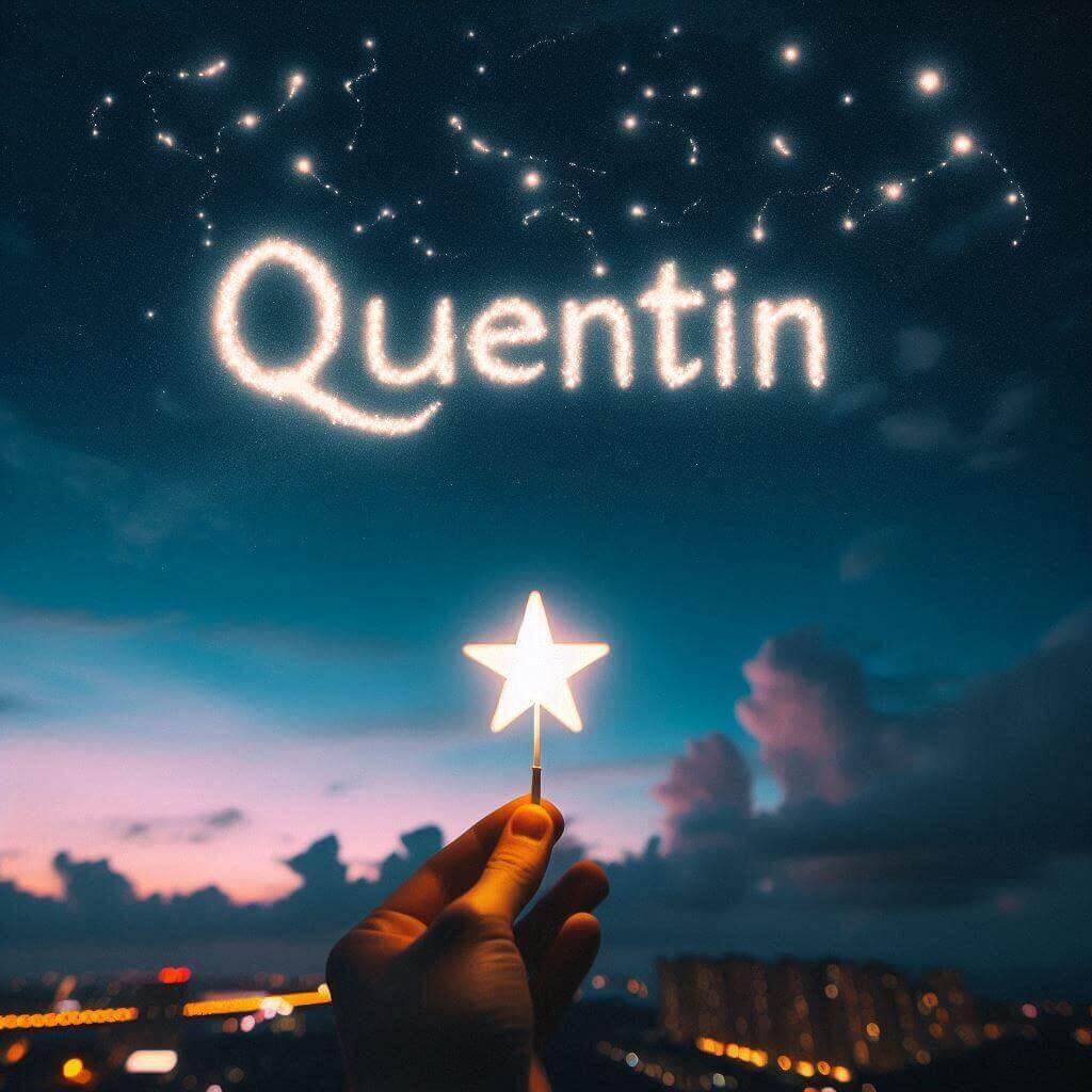 Le prenom quentin ecrit dans le ciel avec une petite etoile allumee