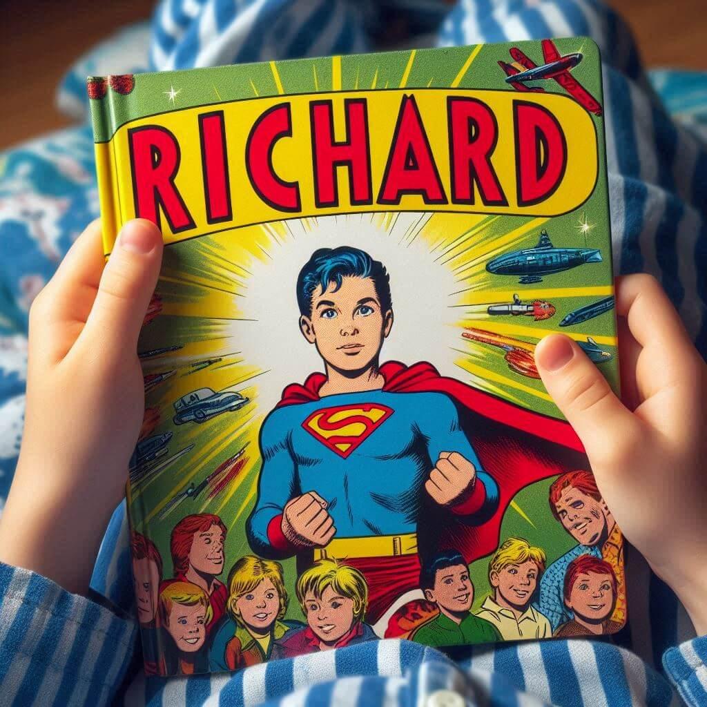 Le prenom richard ecrit sur un livre de bande dessinee pour enfant 1