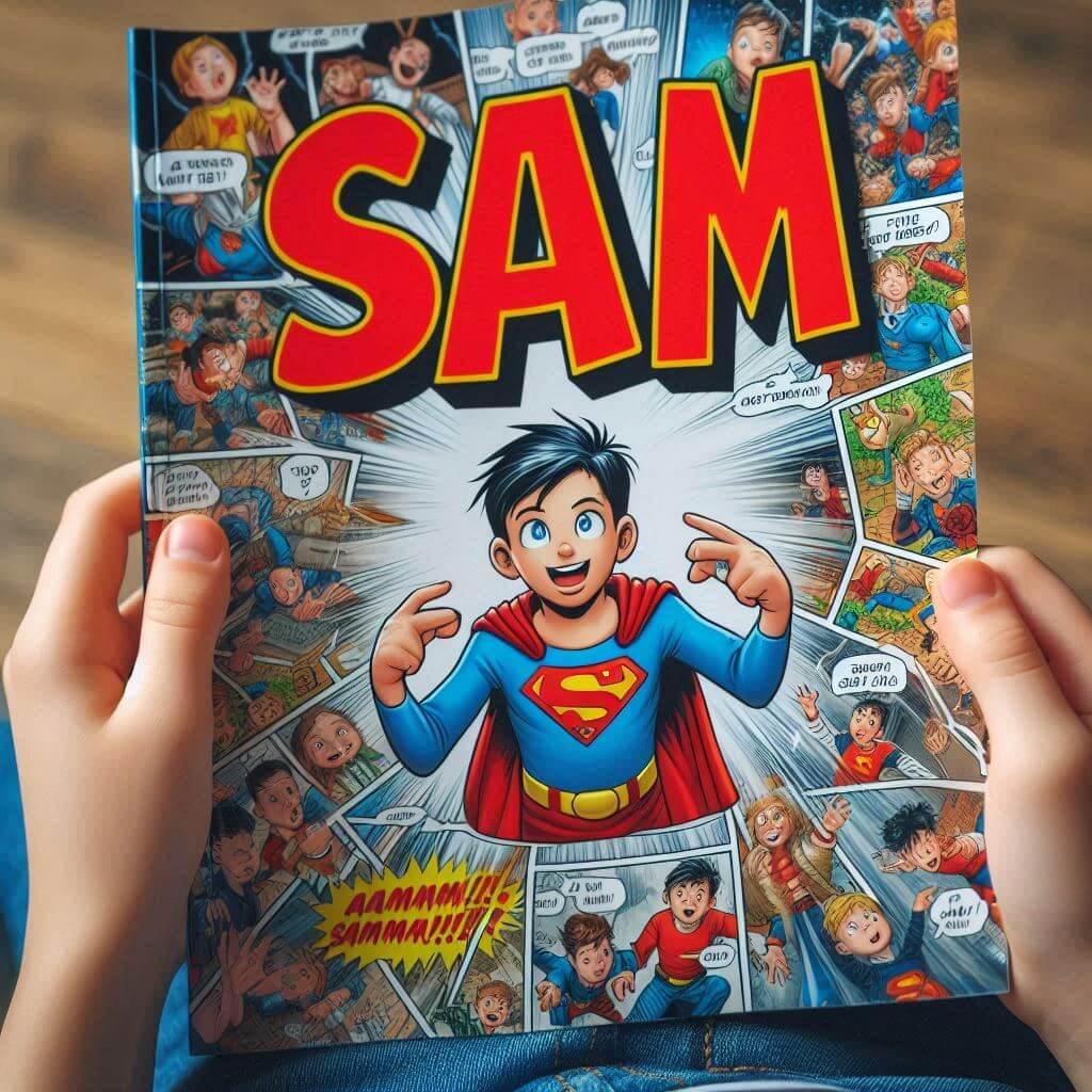 Le prenom sam sur un livre de bande dessinee pour enfant