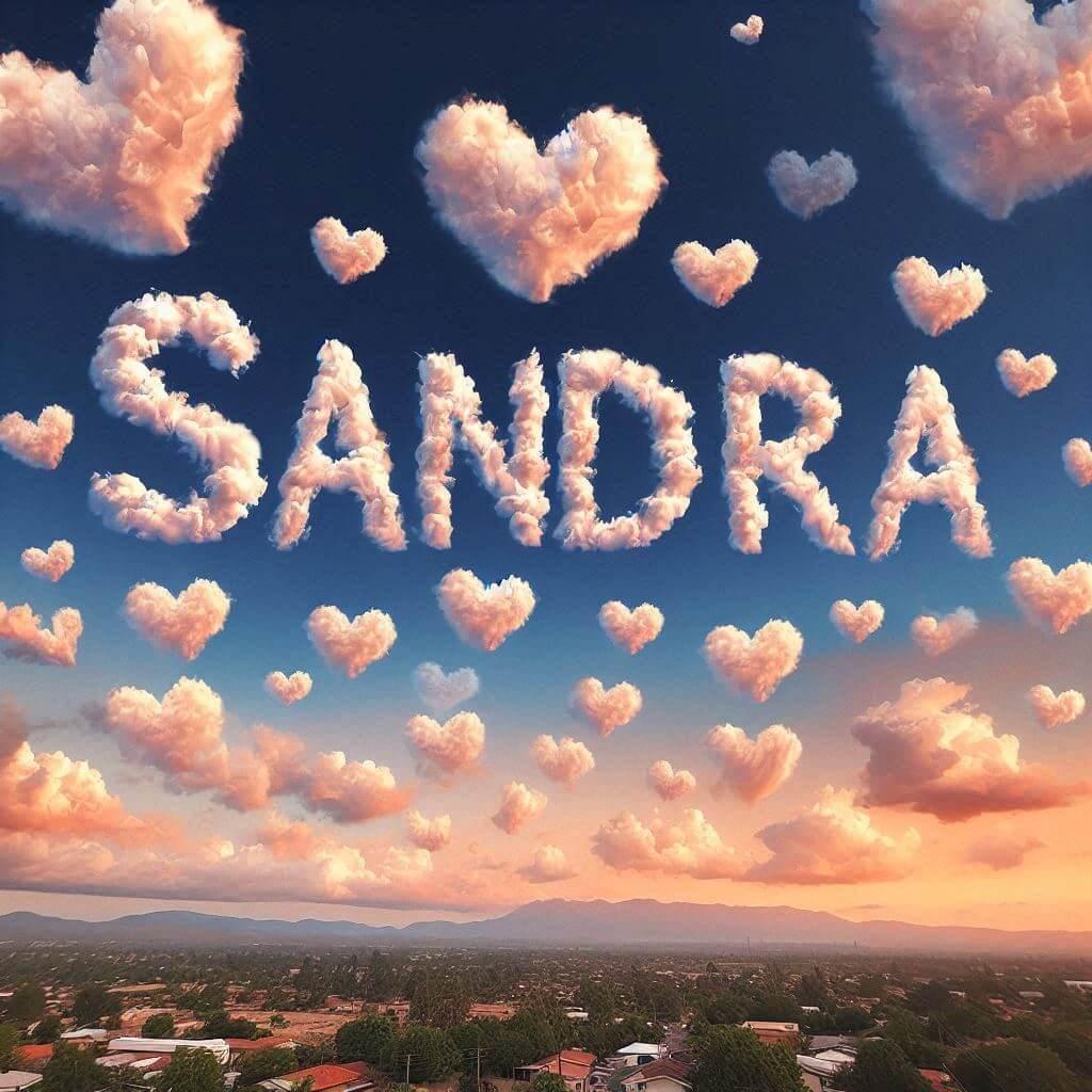 Le prenom sandra ecrit avec les nuages dans le ciel
