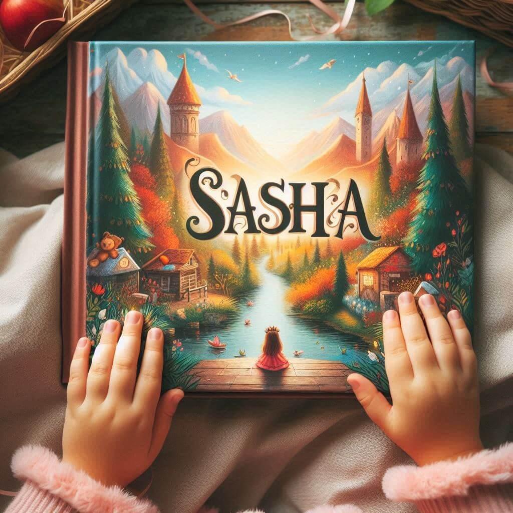 Le prenom sasha ecrit sur un livre de conte pour enfant