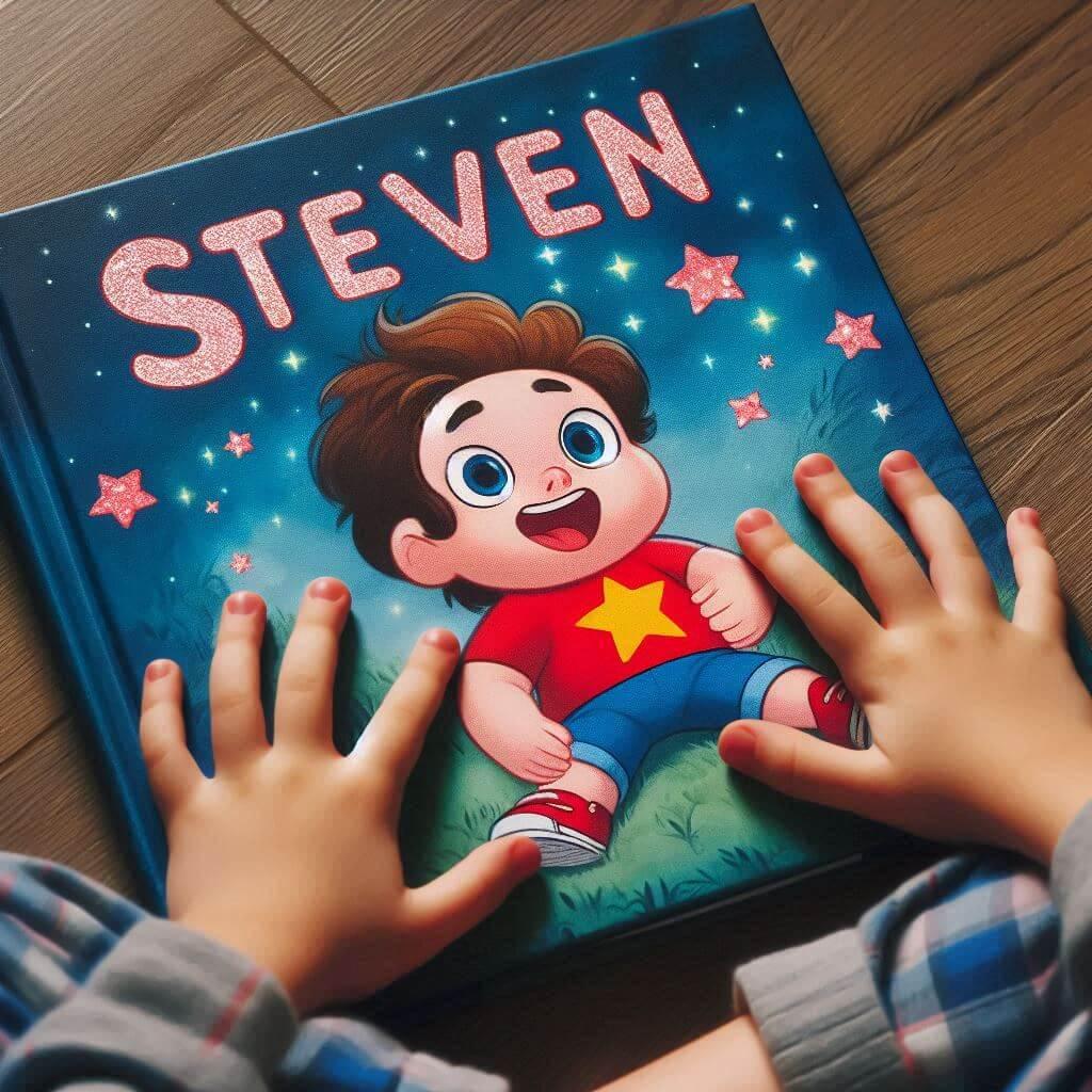 Le prenom steven sur un livre de conte pour enfant