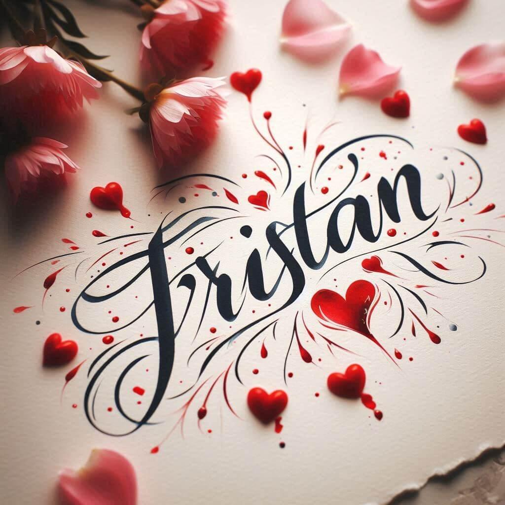 Le prenom tristan ecrit en calligraphie sur un papier