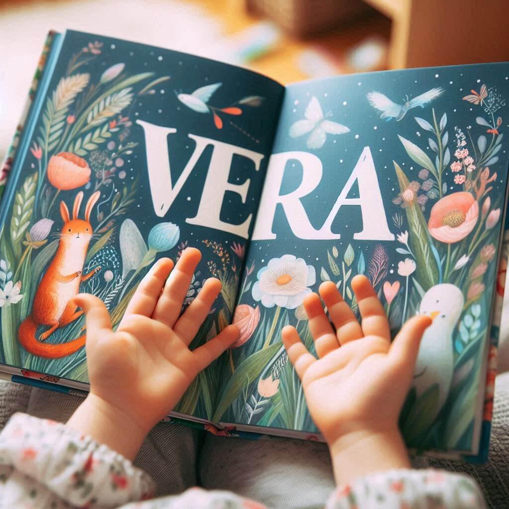 Le prenom vera ecrit sur un livre de conte pour enfant