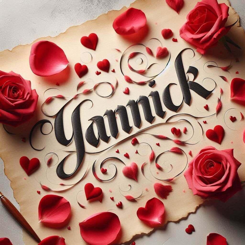 Le prenom yannick ecrit en calligraphie amour
