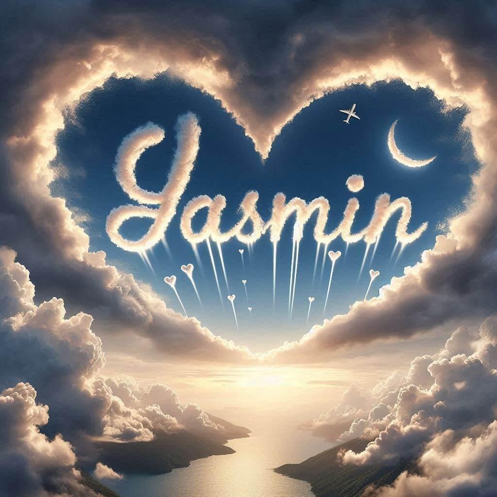 Le prenom yasmin ecrit en calligraphie dans le ciel