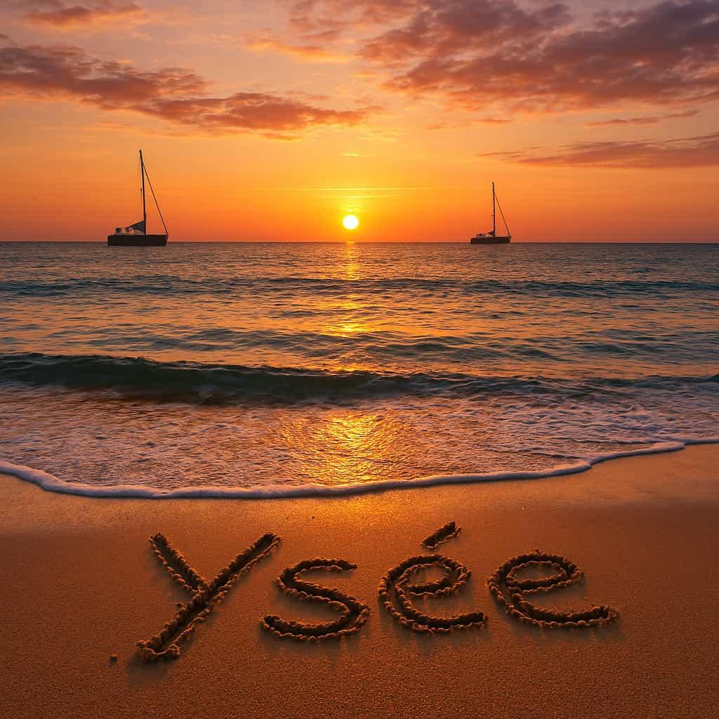 Le prenom ysee ecrit sur la plage