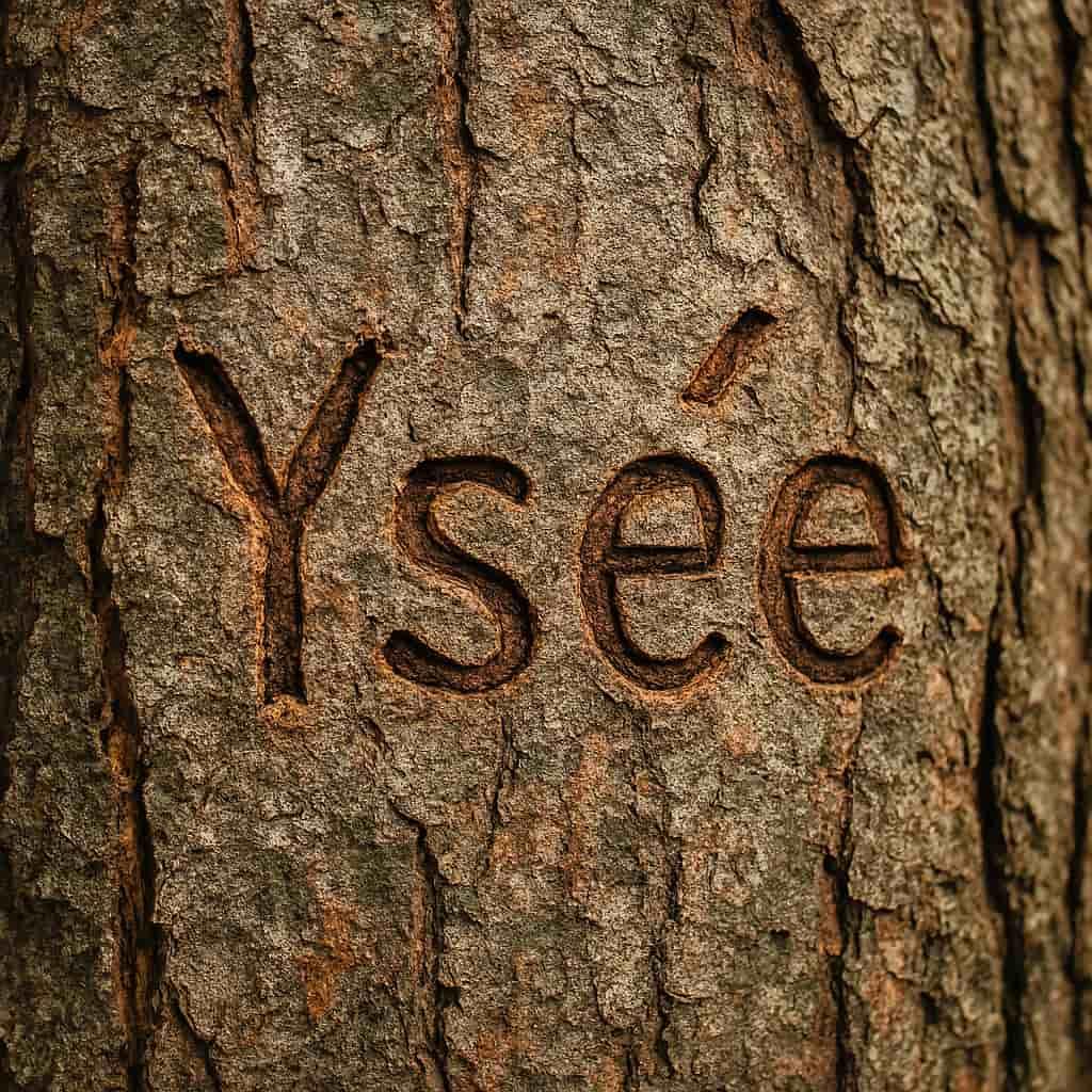 Le prenom ysee grave dans une ecorce de bois