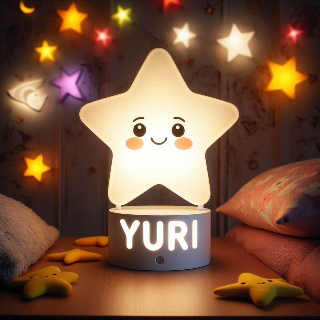 Le prenom yuri ecrit sur une lampe