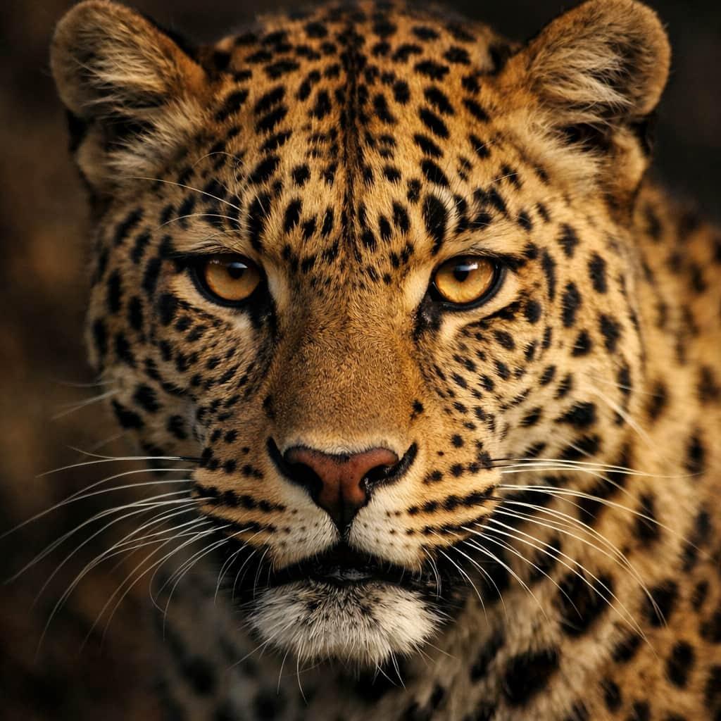 Leopard realiste vu de pres regard intense photo artistique en lumiere naturelle