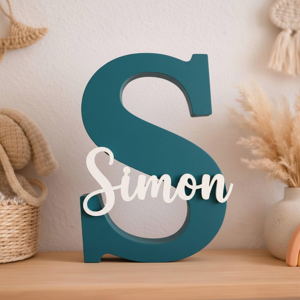 Lettre S décorative en bois personnalisée pour Simon
