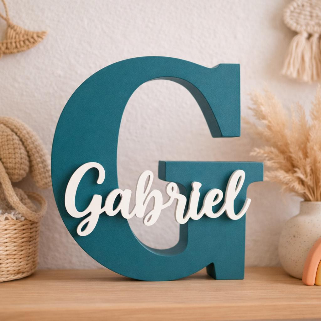 Lettre g decorative en bois prenom gabriel idee cadeau originale