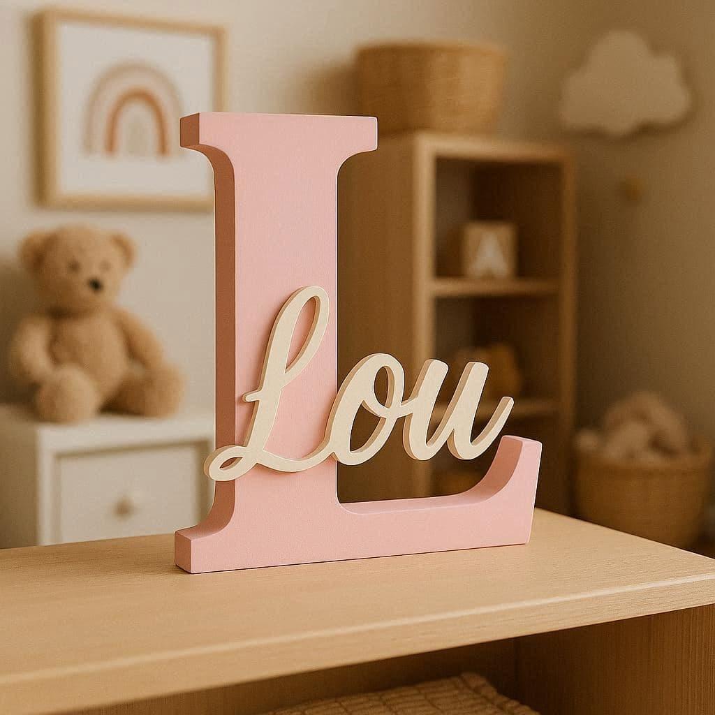 Lettre initiale en bois lettre l pour le prenom lou couleur rose ideal cadeau deco chambre fille