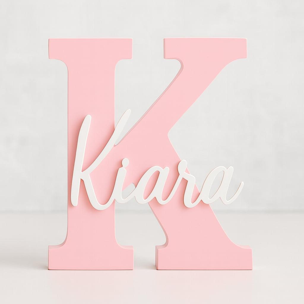 Lettre k pour le prenom kiara lettre initiale decorative en bois couleur rose idee cadeau chambre fille ideal souvenir naissance