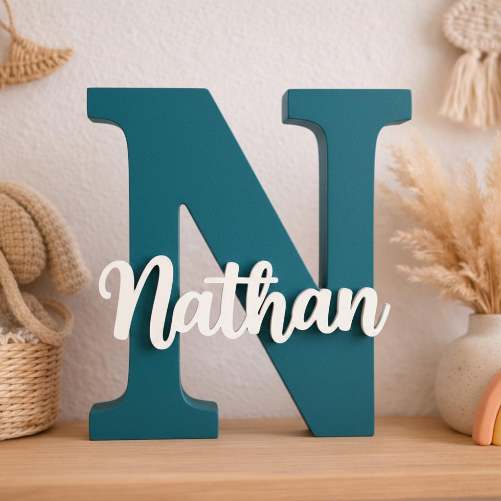 Lettre N décorative avec le prénom Nathan cadeau décoratif