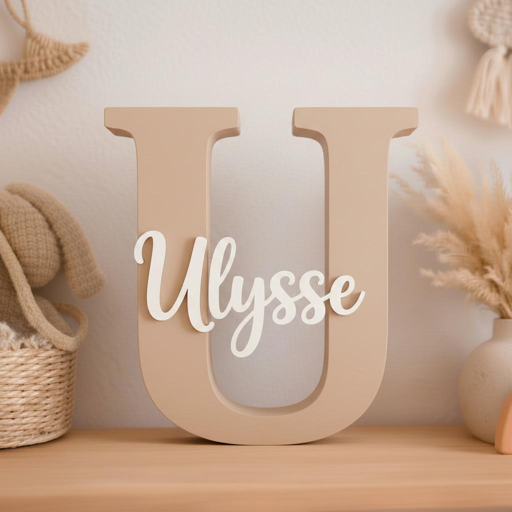 Lettre U en bois décorative pour le prénom Ulysse