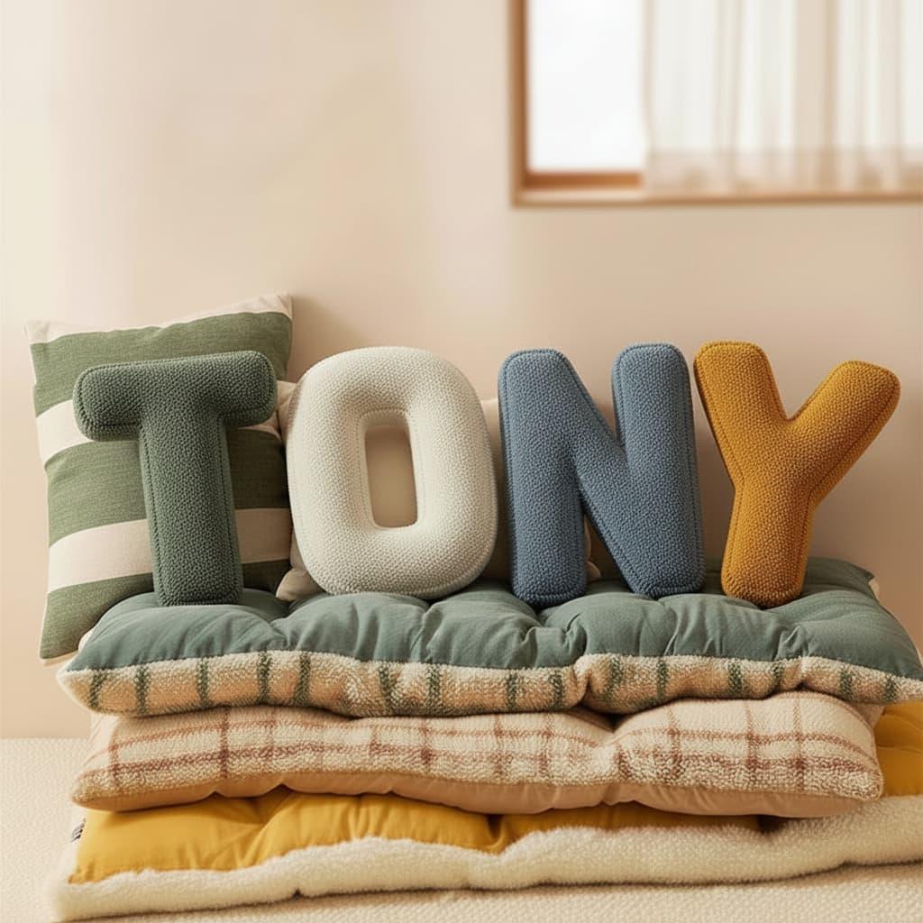 Lettres coussin personnalisées avec le prénom Tony