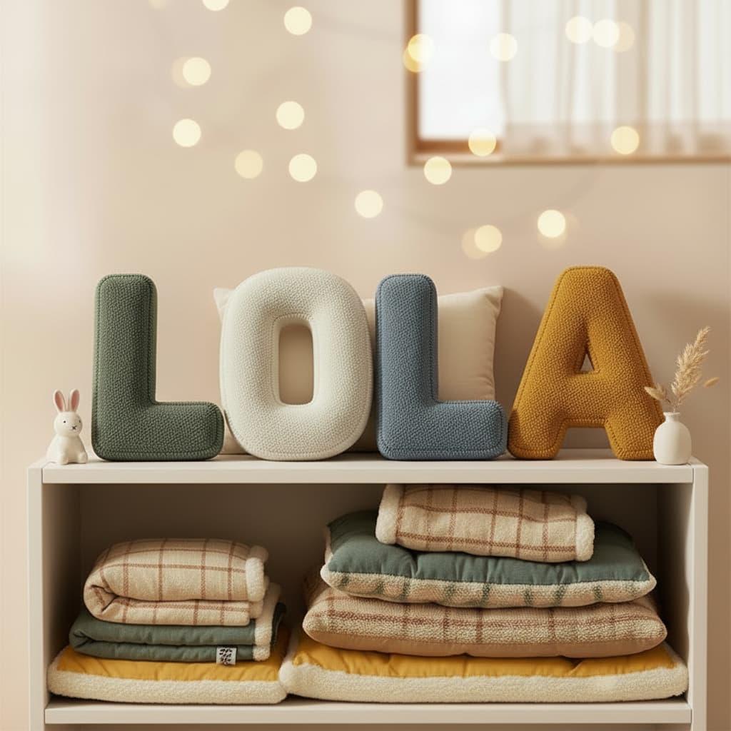 Lettres coussins décoratives formant le prénom Lola