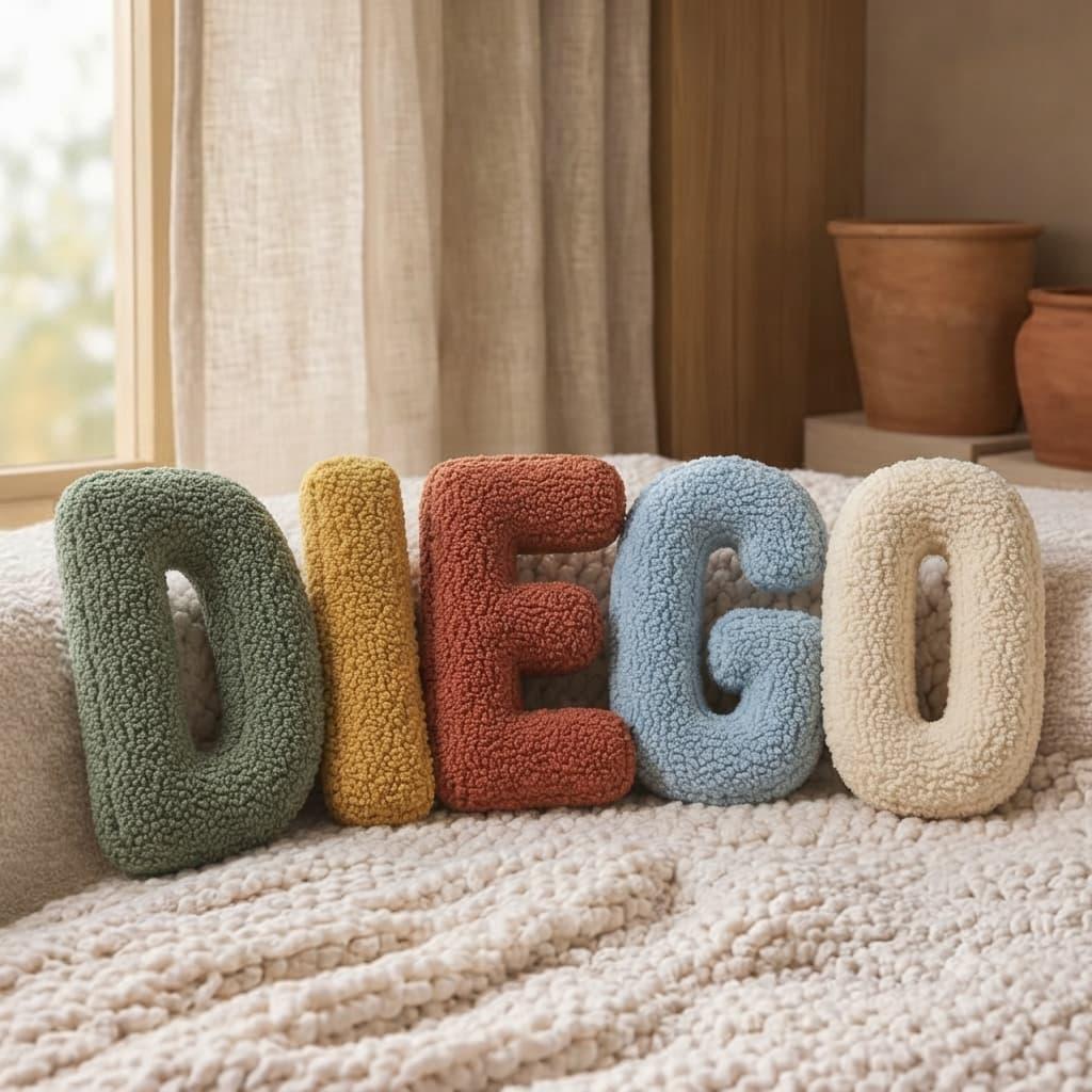 Lettres coussins formant le prénom Diego